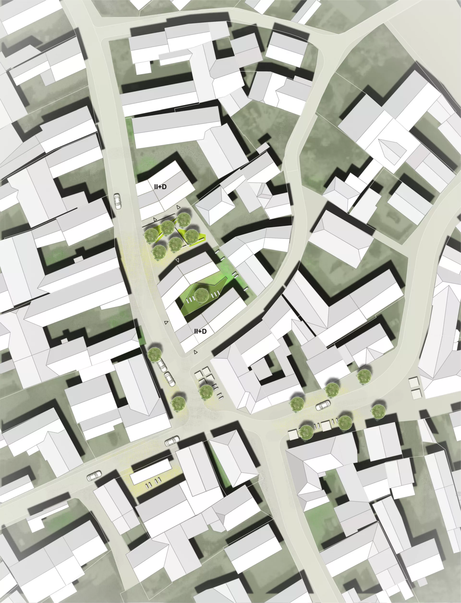 3D Rendering der Vogelansicht der Nachbarschaft.